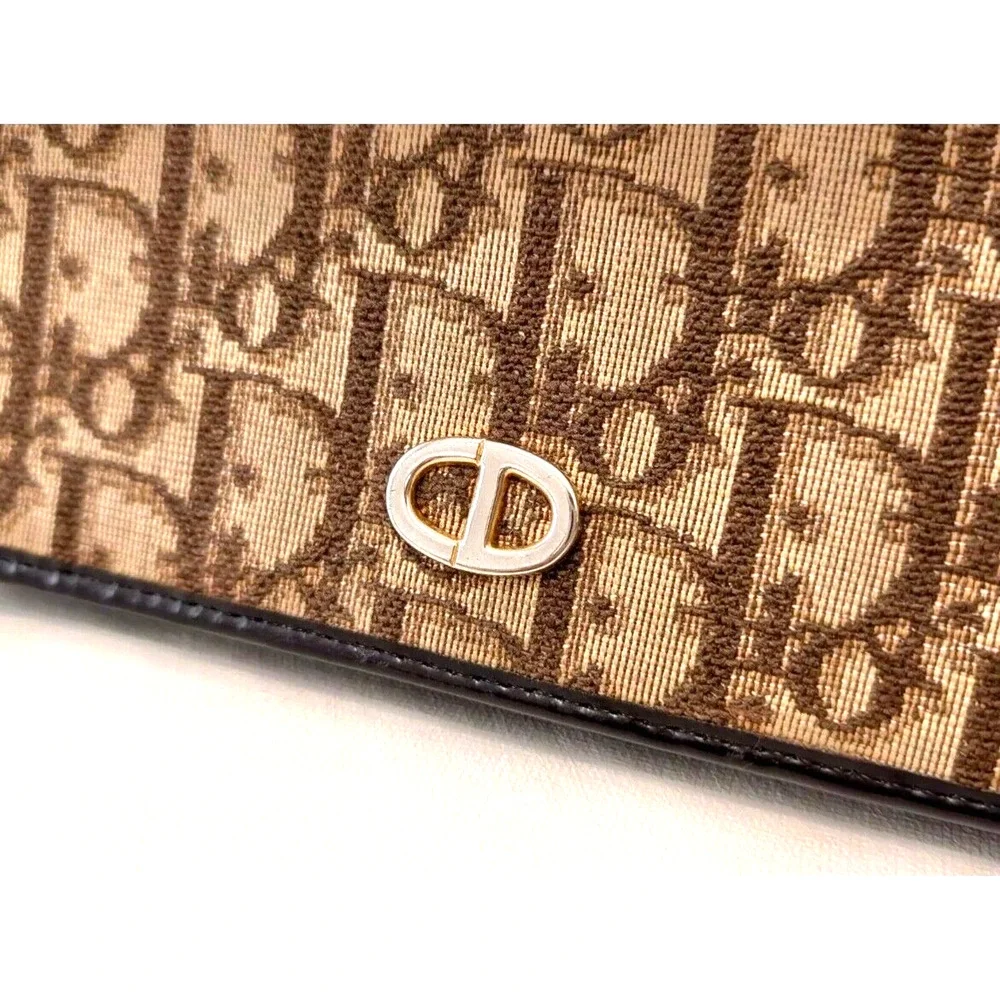 Authentic Vintage CD Christian Dior Trotter Long Wallet Canvas Leather Trim